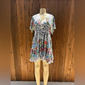 Umgee Blue and Pink Ruffled Tiered Sundress